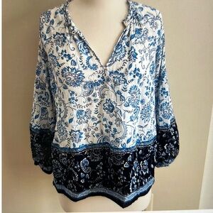 LOFT Blue and White Floral Blouse